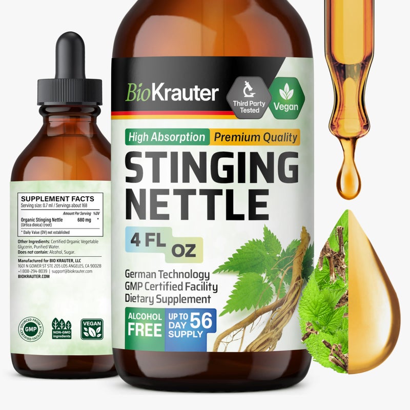BIO KRAUTER BIO KRAUTER Stinging Nettle Tincture Nettle Root Extract Liquid Urinary Support Supplement Urtica Dioica Natural Extract Vegan Sugar Alcohol Free Drops 4 FlOz 
