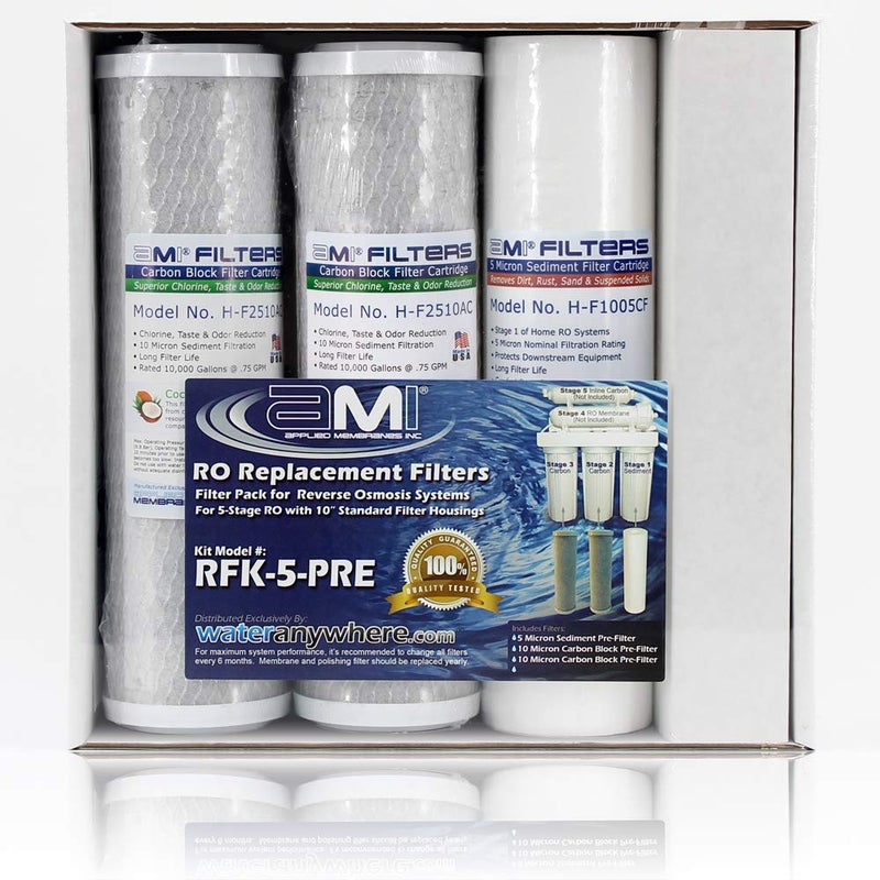 APPLIED MEMBRANES INC AMI Reverse Osmosis Filter Replacement  Pre Filter Set  for 5 Stage Water Filtration Systems PreFilters Only Set