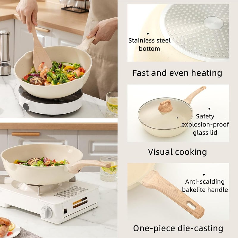 AoMige 10pcs Nonstick Pots and Pans Set,Kitchen Cookware Sets with Detachable Handle,Granite Induction Kitchen Cookware Set,Cooking Set with Frying Pans,Saucepans,Steamer,Wooden Shovel - Image 3