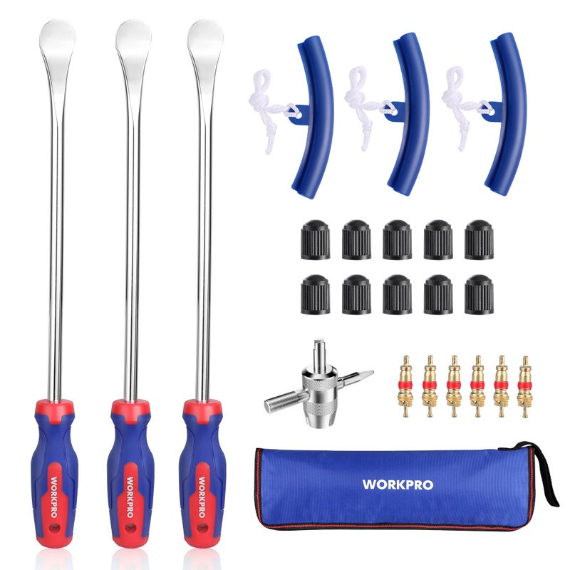 WORKPRO 14.5â€ Steel Tire Spoons Tool Set, 23-Piece Tire Iron Set with Storage Bag, Tire Removal Tools, Tire Changing Tools, Tire Repair Tools, Tire Levers for Motorcycle, Bicycle, Car and Lawn Mower - Image 1