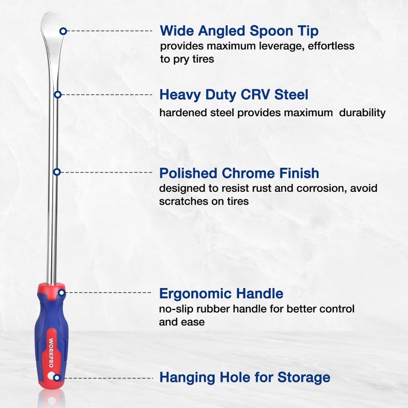 WORKPRO 14.5â€ Steel Tire Spoons Tool Set, 23-Piece Tire Iron Set with Storage Bag, Tire Removal Tools, Tire Changing Tools, Tire Repair Tools, Tire Levers for Motorcycle, Bicycle, Car and Lawn Mower - Image 4