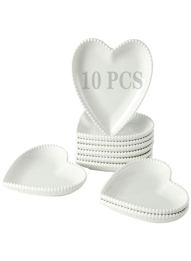 OMAYKEY 6.3 Inch Porcelain Dessert Plates Set of 10, Heart Shaped Small Dinner Plates, White Appetizer Salad Plates Serving Dishes for Cake, Snack, Ice Cream, Waffles, Microwave, Oven, Dishwasher Safe - Image 1