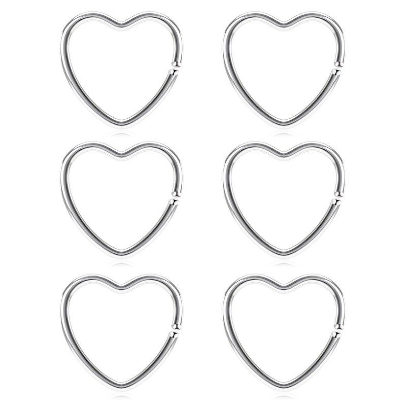 Vcmart Daith Rook Snug Tragus Piercing Earrings Stainless Steel 20G Heart-Shaped Ear Cartilage Ring Body Jewelry 3/8in(10mm)