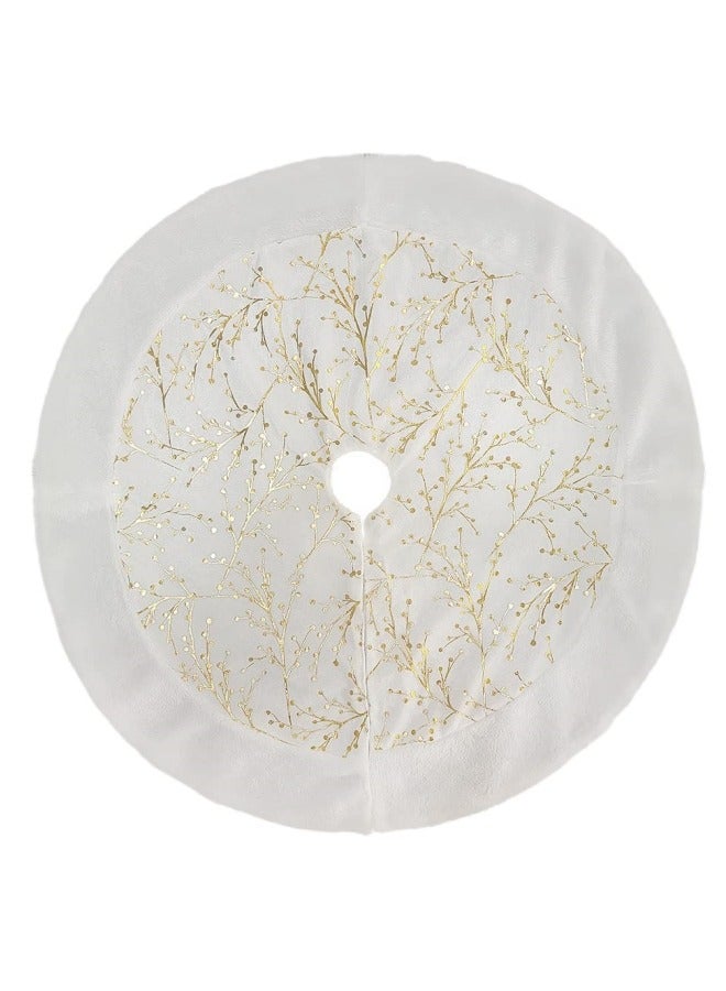 GGEROU تنورة شجرة عيد الميلاد ذهبية بيضاء 48 بوصة من الفرو الصناعي المزخرف لتزيين قاعدة الشجرة، تنورة شجرة عيد الميلاد من المخمل الأبيض الثلجي - Image 2