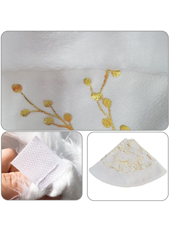 GGEROU تنورة شجرة عيد الميلاد ذهبية بيضاء 48 بوصة من الفرو الصناعي المزخرف لتزيين قاعدة الشجرة، تنورة شجرة عيد الميلاد من المخمل الأبيض الثلجي - Image 4