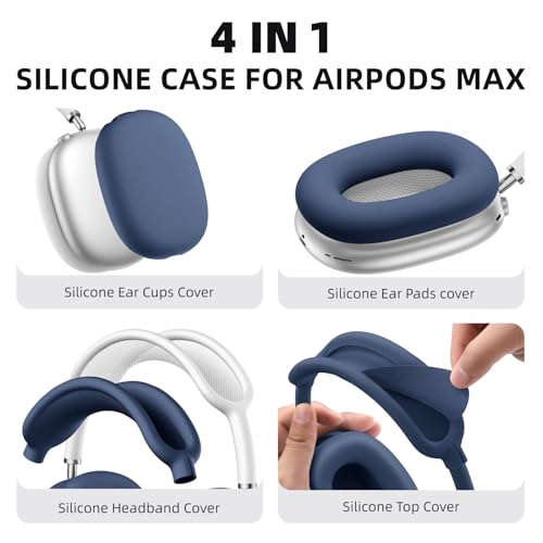 Lerobo Case Cover for AirPods Max Headphones AntiScratch Ear Pad Case CoverEar Cups CoverHeadband Cover Soft Silicone Skin Protector for Apple AirPods Max 20242020 AccessoriesDarkBlue - Image 3