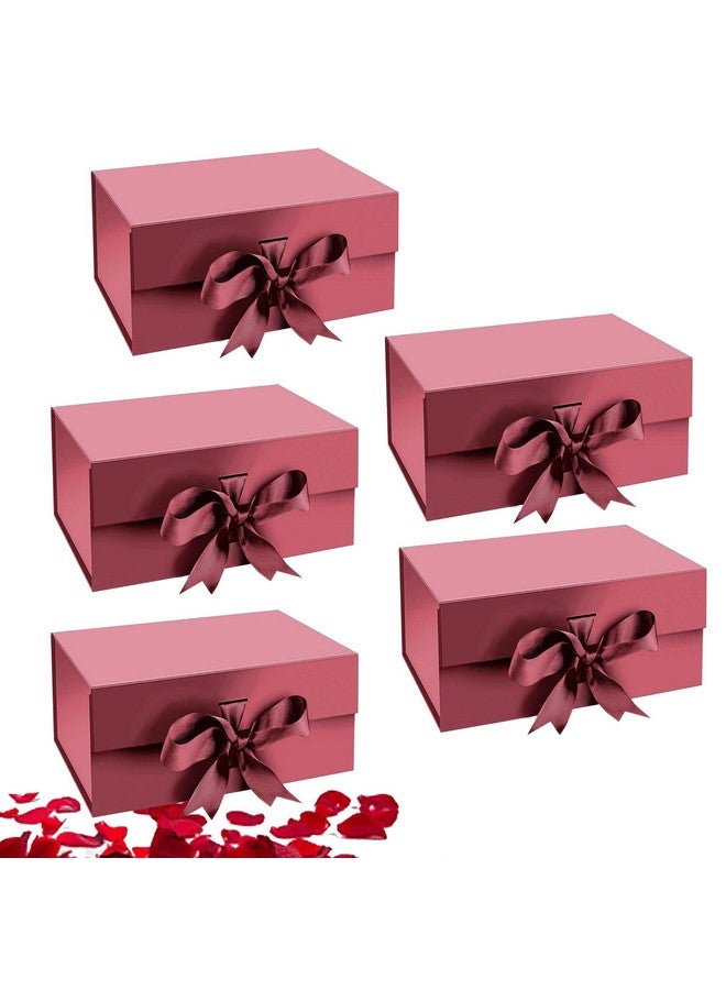 Aakriti Maroon Foldable Rakhi Gift Box Empty Gift Box with Satin Ribbon, Multipurpose Hamper Box Holds upto 5 kg Reuse Gift Boxes for Gift Packing (Small 18 x 17 x 9 cm, Maroon Matte Finish 5Pcs) - Image 1