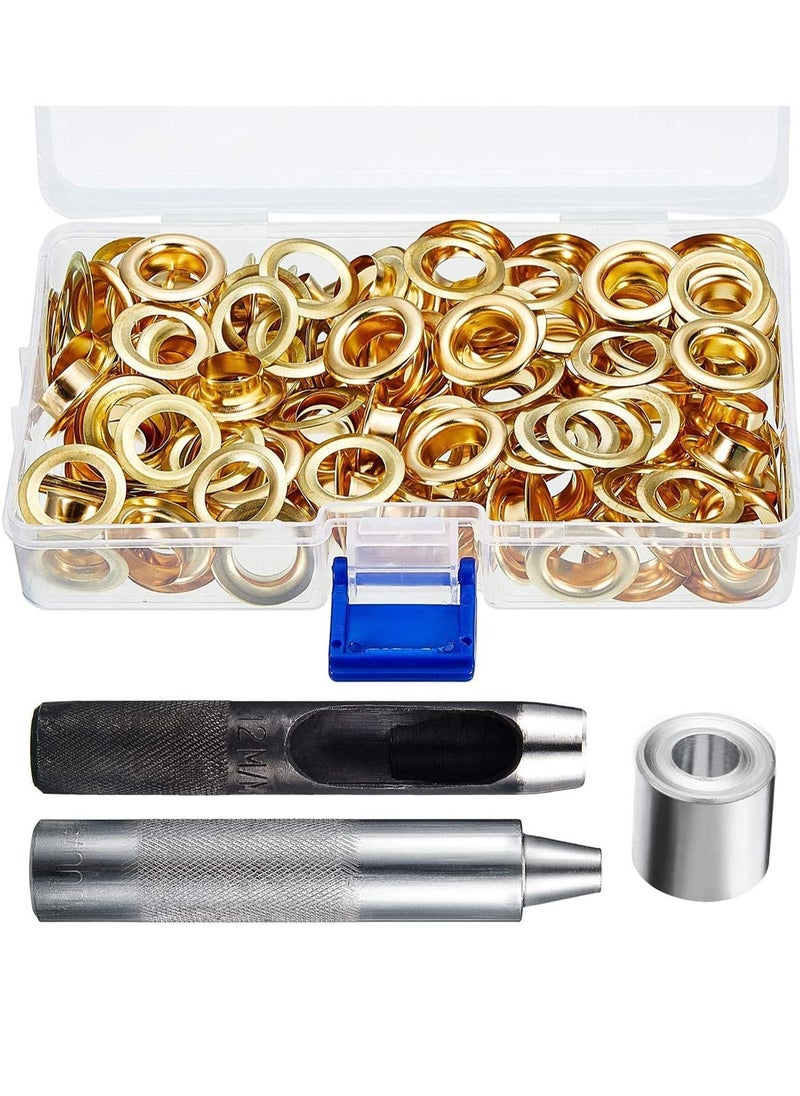 Y&D Grommet Tool Kit Setting and 100 Sets Eyelets Portable Hand Press for Leather Clothes Shoes Fabric Belts with Storage Box Gold, 1/2 Inch Inside Diameter  - Image 1