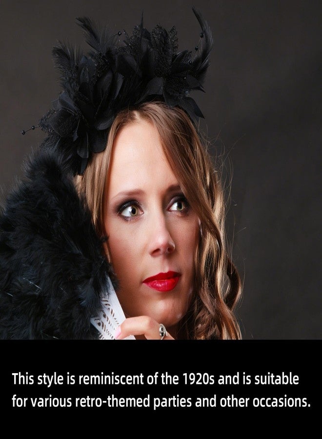 Penitue 1920s Feather Fascinator Headband, Women Vintage Feather Headpiece Accessories for Weddings Tea Parties Beauty Pageants Cocktail Parties Ball Prom(Black) - Image 5
