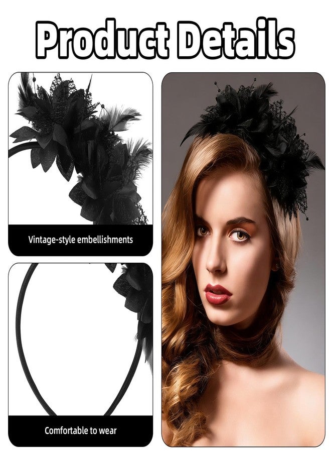 Penitue 1920s Feather Fascinator Headband, Women Vintage Feather Headpiece Accessories for Weddings Tea Parties Beauty Pageants Cocktail Parties Ball Prom(Black) - Image 4