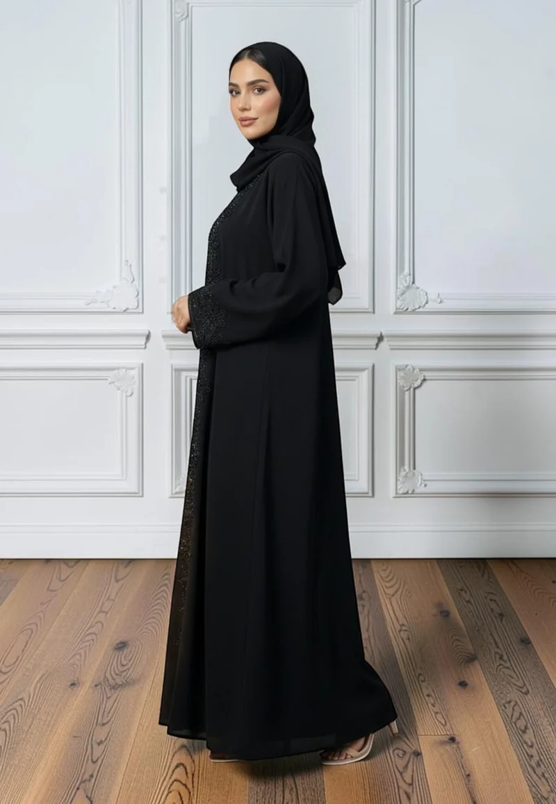 نخبة Elegance in Bloom: Two-Piece Beaded Abaya Set | Nida Fabric-2P863