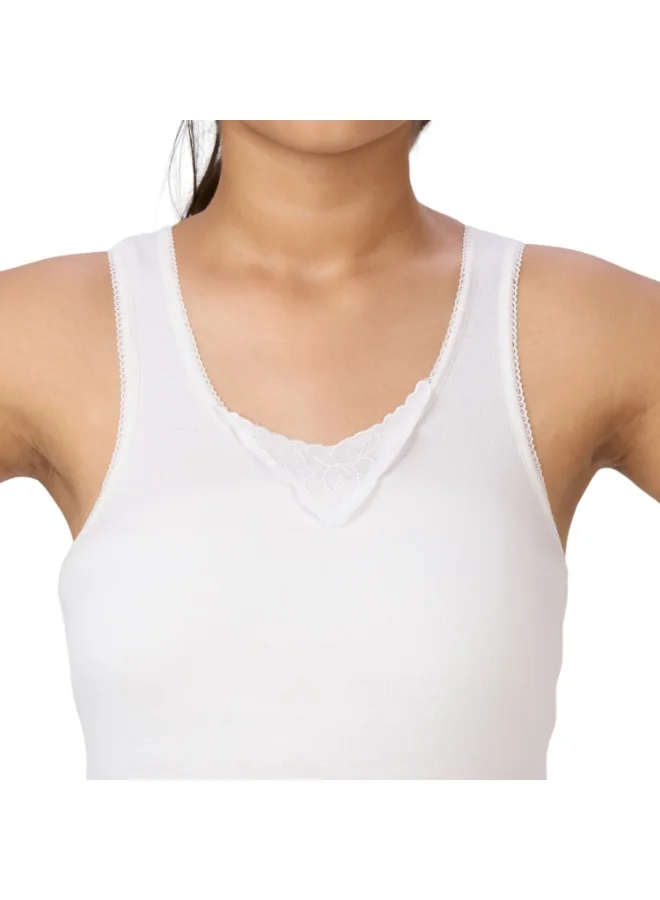 Byc WHITE Girls 100% Combed Cotton Sleeveless Vest, Seamless No-Stitch Sides, Lace Design Scoop Neck, Soft Skin Friendly Tank Top Singlet (Pack of 3) - White for Women | Best Price UAE
