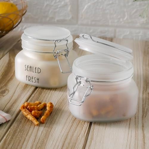 Femora Frost Square Glass Jars For Kitchen| Kitchen Storage Jar|Stainless Steel Airtight Lids|1 Year Warranty| Airtight|for Snacks,Fry Food,Masala,Spice,Pickle,Cookies| 750Ml| Set of 2,Transparent - Image 5