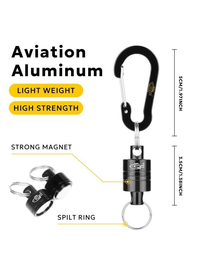 SF Strongest Magnetic Release Holder Keychain Fly Fishing Net Retractor Magnet Clip with Coiled Lanyard Carabiner - Black - Image 2