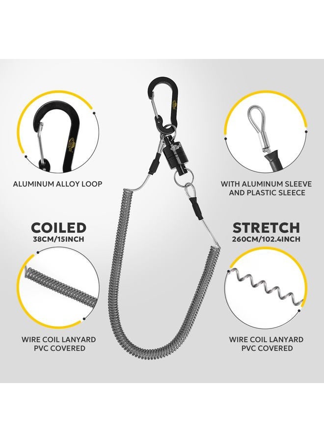 SF Strongest Magnetic Release Holder Keychain Fly Fishing Net Retractor Magnet Clip with Coiled Lanyard Carabiner - Black - Image 4