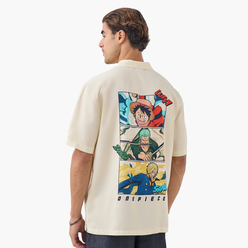 اس بي كاركترز Onepiece Print Relaxed Fit Shirt with Camp Collar and Short Sleeves
