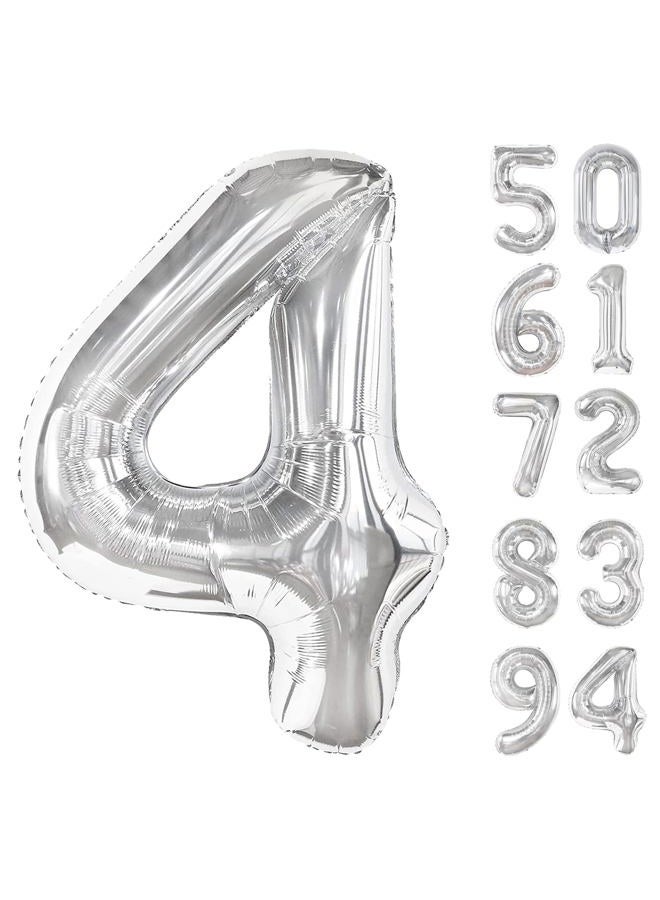 IWERP Silver 4 Balloon, Number Balloons 40 Inch, 4th Silver and Black Party Decorations, Four Large Numbers for Party Decor, Number 4 Balloon - Image 1