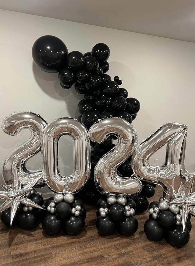 IWERP Silver 4 Balloon, Number Balloons 40 Inch, 4th Silver and Black Party Decorations, Four Large Numbers for Party Decor, Number 4 Balloon - Image 2