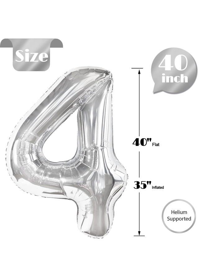 IWERP Silver 4 Balloon, Number Balloons 40 Inch, 4th Silver and Black Party Decorations, Four Large Numbers for Party Decor, Number 4 Balloon - Image 5