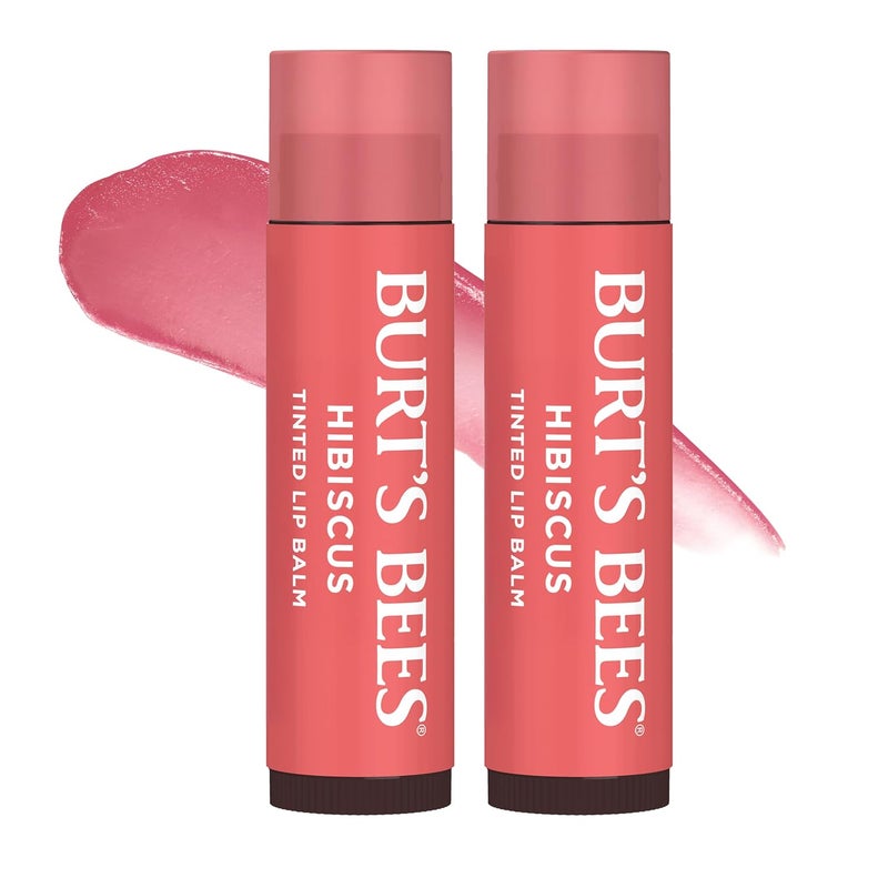 Burt's Bees Lip Tint Balm with Long Lasting 2 in 1 Duo Tinted Balm Formula, Color Infused with Deeply Hydrating Shea Butter for a Natural Looking Buildable Finish, Soft Hibiscus (2-Pack) - Image 1