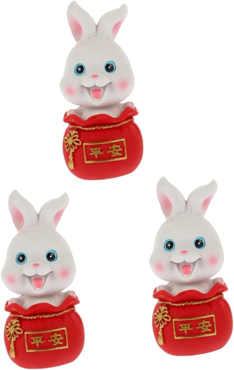 klarako 3pcs Desktop Mini Money Ingot Car Office for Rabbit Doll Shaking A with Resin Dashboard Bobblehead Decorations Micro of New Landscape Chinese Adorable Decor Sculpture Wealth Craft - Image 1