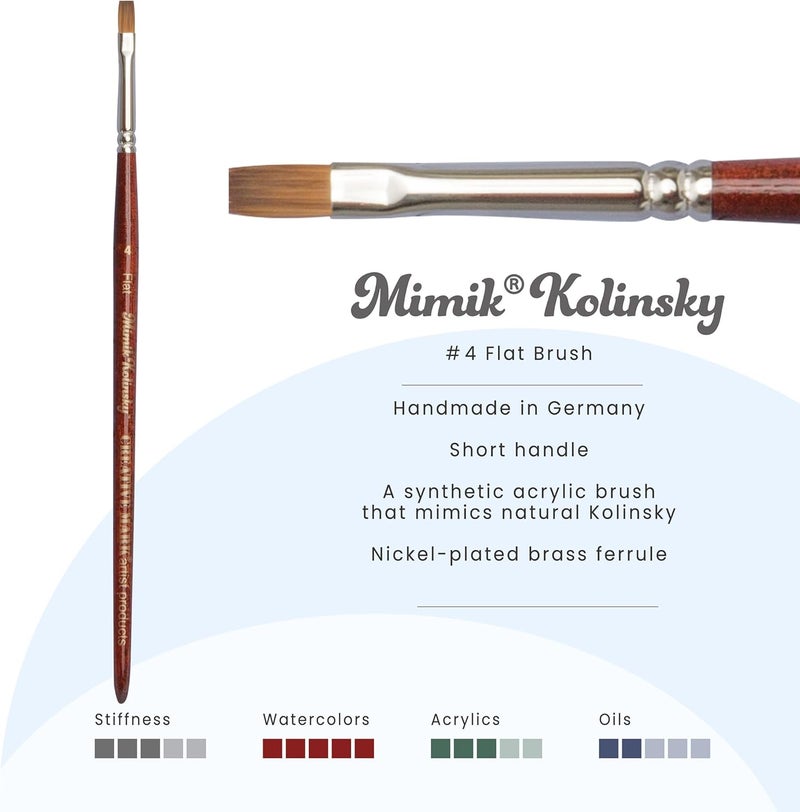 Creative Mark فرشاة ميمي كولينسكي للرسم بالألوان المائية - # 4 مسطحة - مقبض قصير - فرشاة طلاء صناعية - مصنوعة يدويًا في ألمانيا - فرشاة طلاء صناعية من شعر سابل للفنانين المحترفين - صديقة للحيوانات - Image 2