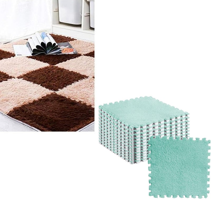 هيليتاند 10 قطع من بلاط حصيرة ألغاز الفوم الناعم، بلاط سجاد أرضي غير قابل للانزلاق ومتشابك لغرفة النوم وغرفة الأطفال ومنطقة اللعب (أخضر نعناعي) - Image 2
