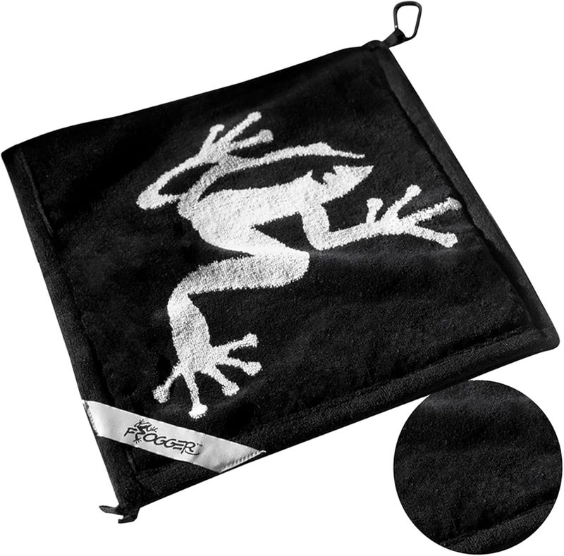 Frogger Amphibian 2-in-1 Golf Towel with Wet and Dry Technology, Black/Grey, Premium Golf Bag Accessory with Carabiner Clip, Ultra Absorbent, for Golf Dads - Image 1