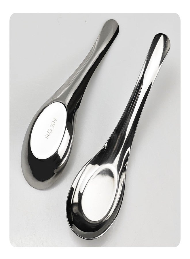 AUXBC 2PCS 6” Stainless Steel Soup Spoons, Mirror Polished Long Handle Ramen Spoons for Bouillon Dessert Cereal Wonton Thai Miso Udon - Image 3