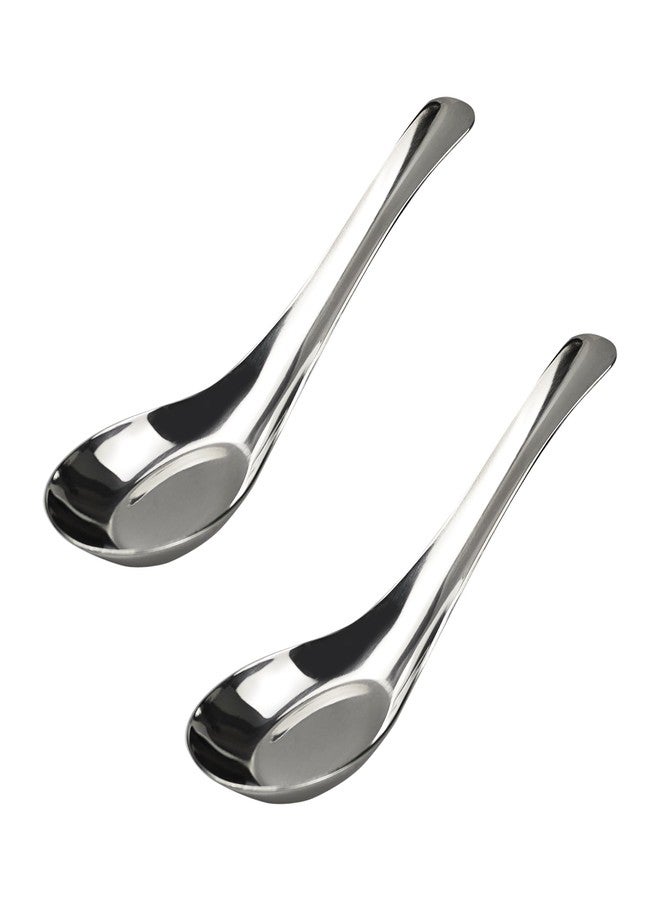AUXBC 2PCS 6” Stainless Steel Soup Spoons, Mirror Polished Long Handle Ramen Spoons for Bouillon Dessert Cereal Wonton Thai Miso Udon - Image 1