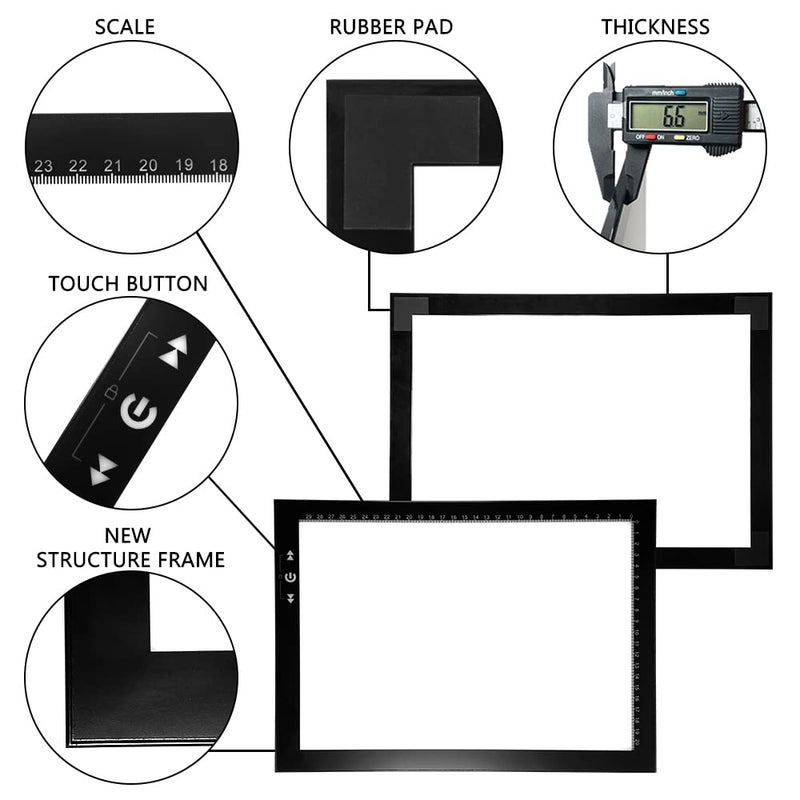 HSK A4 LED Light Box Light Pad Lock/Unlock Modes Touch Dimmer Button Dimmer 5 Level Brightness Led 7000 Lux for Tatoo,Trace, Drawing,Animation, Sketching,Diamond Painting - Image 4