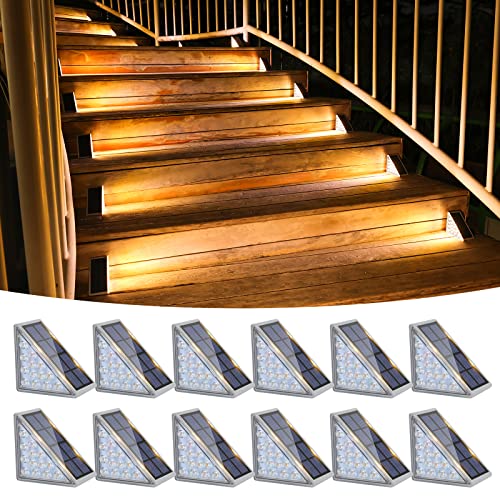 VOLISUN Outdoor Stair Lights 12 Pack, Solar Step Lights Waterproof IP67,80 Lumen, Led Step Light Outdoor for Garden Backyard Stair, Front Door,Porch and Deck(Warm White) - Image 1