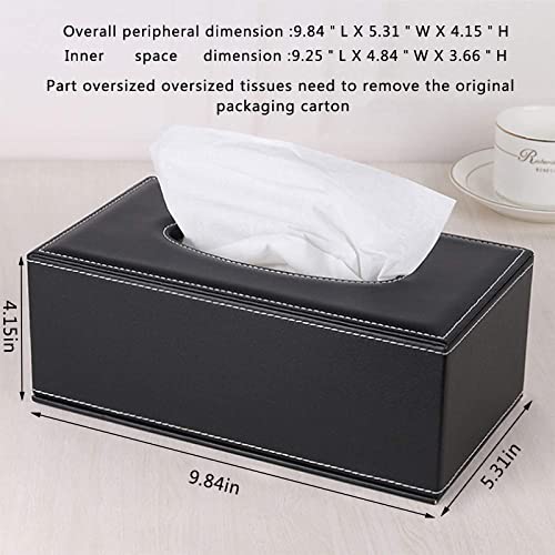 RHCSZ High-end Fashion PU Leather Tissue Box Holder Black with lid, Rectangular Napkin Facial Tissues Holder Dispenser,Home Office Car Tissue Box Cover Decorative Container with Magnetic Bottom (Black) - Image 3