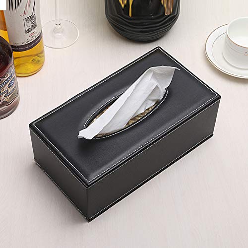 RHCSZ High-end Fashion PU Leather Tissue Box Holder Black with lid, Rectangular Napkin Facial Tissues Holder Dispenser,Home Office Car Tissue Box Cover Decorative Container with Magnetic Bottom (Black) - Image 2