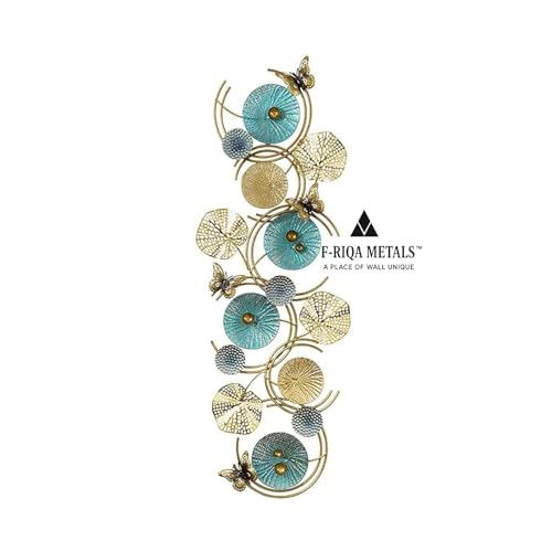 F-RIQA METAL® Metal Wall Art Floral Design with Butterfly Accents | Teal Gold Silver 3D Modern Wall Decor | Large Metal Wall Hanging for Living Room Bedroom Hallway Office (124 × 54 cm) - Image 5