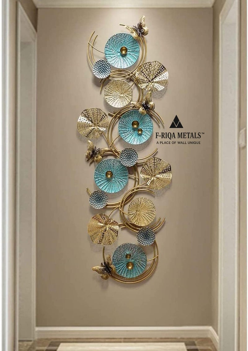 F-RIQA METAL® Metal Wall Art Floral Design with Butterfly Accents | Teal Gold Silver 3D Modern Wall Decor | Large Metal Wall Hanging for Living Room Bedroom Hallway Office (124 × 54 cm) - Image 3