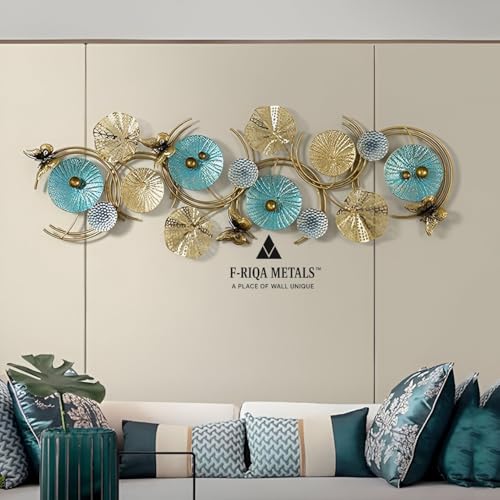 F-RIQA METAL® Metal Wall Art Floral Design with Butterfly Accents | Teal Gold Silver 3D Modern Wall Decor | Large Metal Wall Hanging for Living Room Bedroom Hallway Office (124 × 54 cm) - Image 2