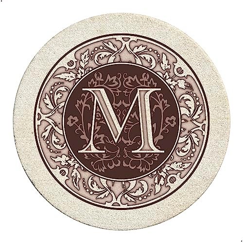 Thirstystone 4Pack Monogram Letter M Sandstone Coasters Manufactured in The USA Decorative Absorbent Easily Wipes Clean