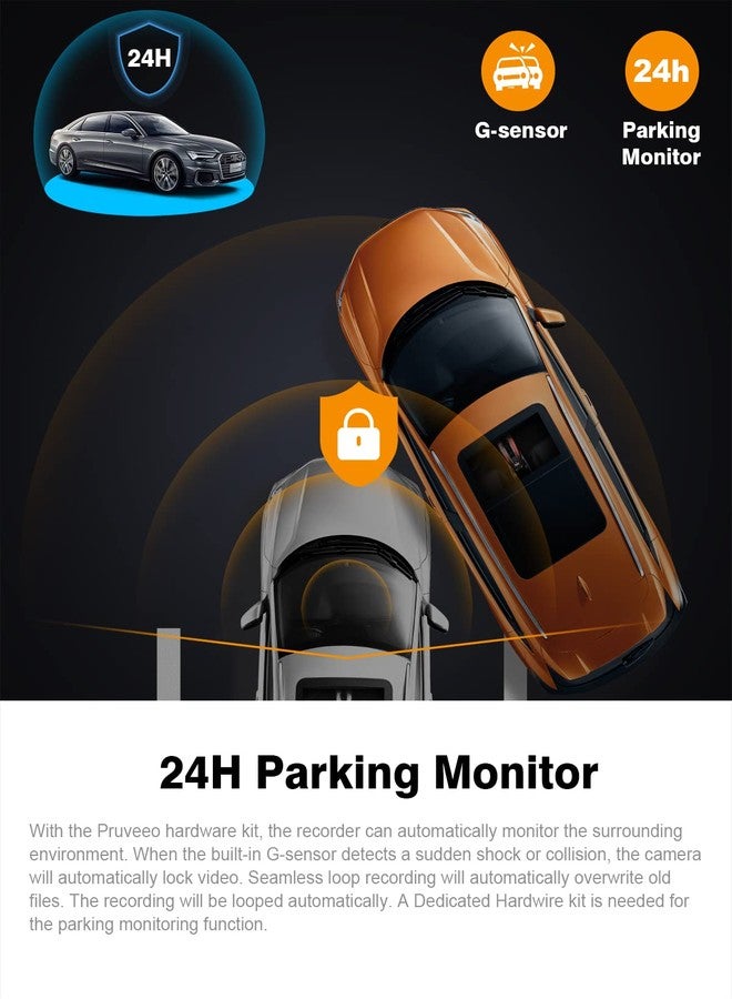 PRUVEEO Dash Cam, Front and Inside 1080P Dual FHD Dash Camera for Cars, Novatek Processor, Single-Channel 2160P, Infrared Night Vision, Built-in WiFi, 24H Parking Monitor Mode, 2 Inch LCD, 512 Gb Max - Image 4