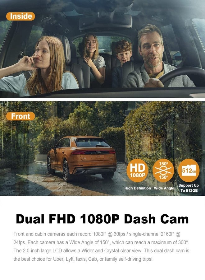 PRUVEEO Dash Cam, Front and Inside 1080P Dual FHD Dash Camera for Cars, Novatek Processor, Single-Channel 2160P, Infrared Night Vision, Built-in WiFi, 24H Parking Monitor Mode, 2 Inch LCD, 512 Gb Max - Image 2