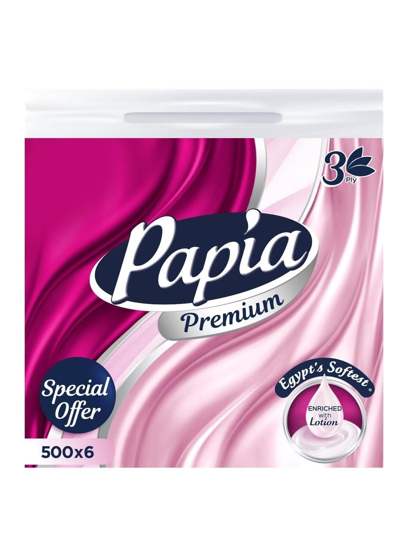 Papia Soft Facial Tissues 3 Ply 500 sheets - pack of 6