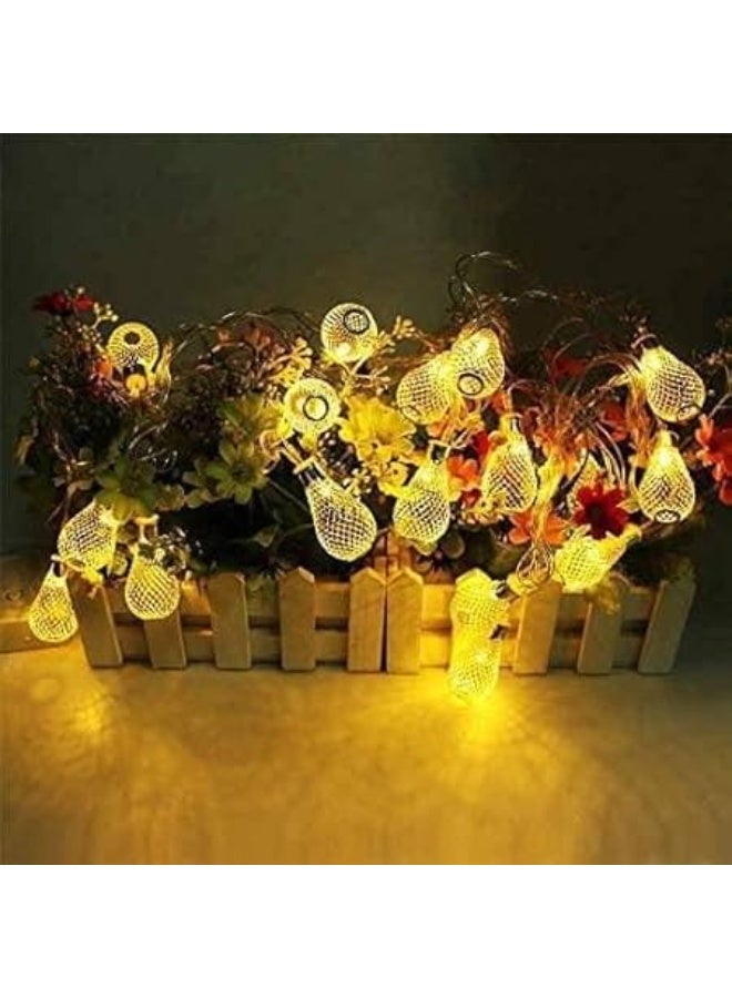 إضاءة LED ذهبية على شكل فوانيس رمضان - 10 مصابيح دافئة بتصميم شبكي معدني - زينة رمضان كريم والعيد للمنزل والمسجد والحفلات الإسلامية - Image 3