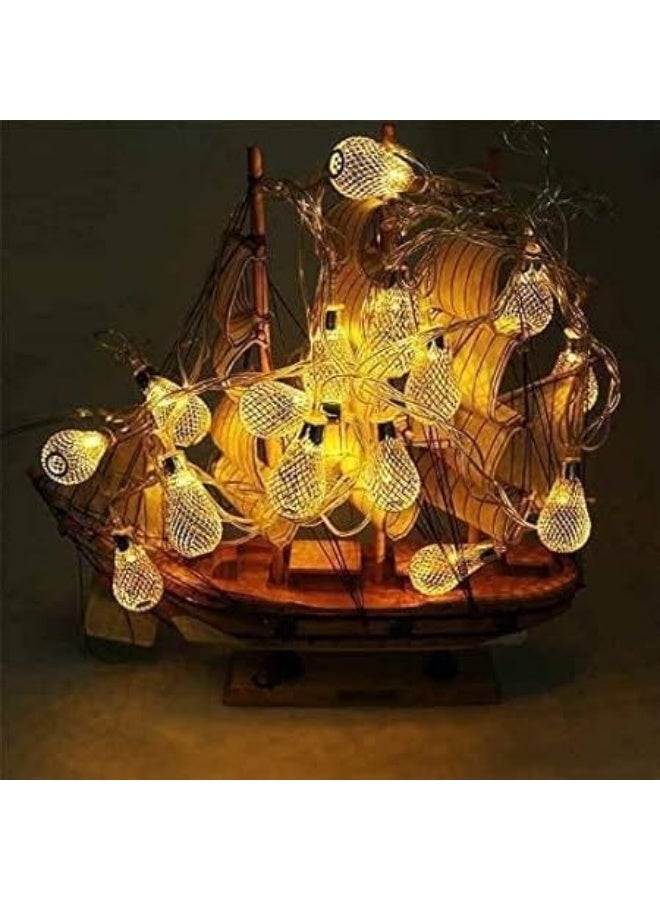 إضاءة LED ذهبية على شكل فوانيس رمضان - 10 مصابيح دافئة بتصميم شبكي معدني - زينة رمضان كريم والعيد للمنزل والمسجد والحفلات الإسلامية - Image 5