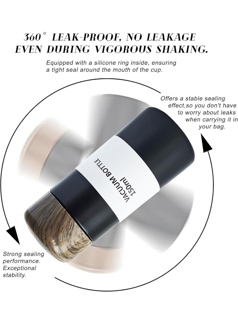 Small thermal flask for coffee, milk, and tea; small thermal flask for hot and cold drinks; small 304 stainless steel water bottle; vacuum-sealed flask for work; 150ml capacity; black color. - Image 2