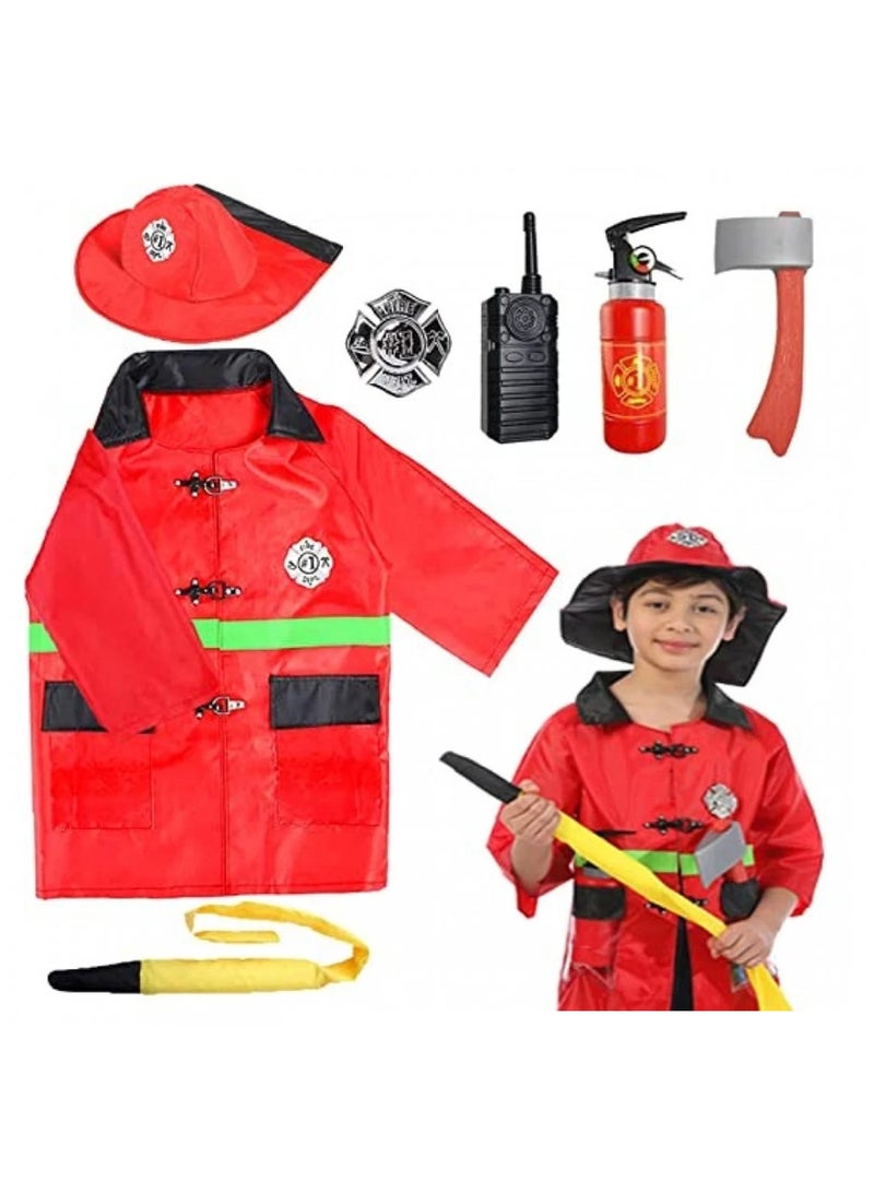 Donia Baby Kids 7pcs Fireman Gear Firefighter Costume for Kids Role Play Dress Up Toy Set with Helmet and Accessories Red - Image 2