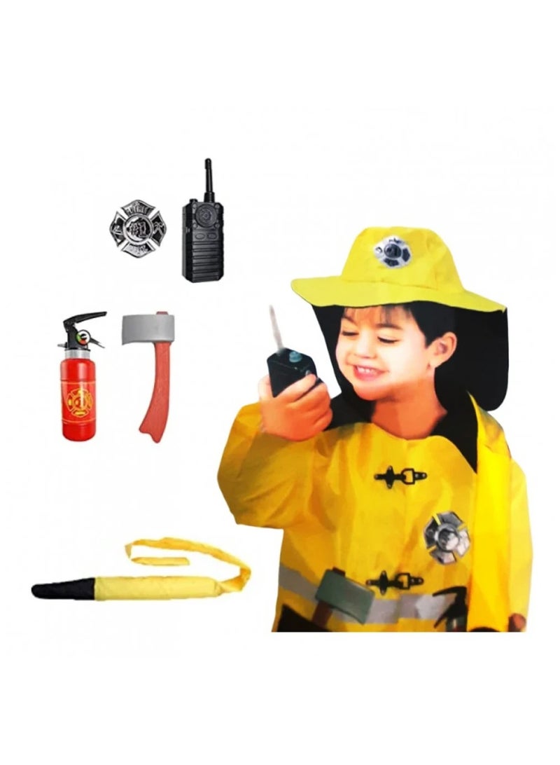 Donia Baby Kids 7pcs Fireman Gear Firefighter Costume for Kids Role Play Dress Up Toy Set with Helmet and Accessories Red - Image 1
