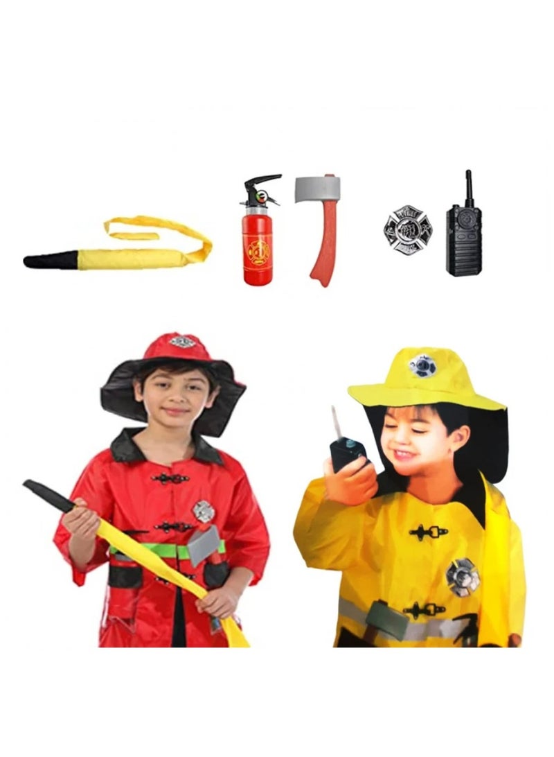 Donia Baby Kids 7pcs Fireman Gear Firefighter Costume for Kids Role Play Dress Up Toy Set with Helmet and Accessories Red - Image 3