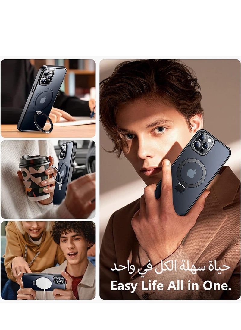 ايليجو - جراب مغناطيسي لموبايل ايفون 14 برو مع حامل غير مرئي من ايليجو، متوافق مع ماج سيف، جراب حماية مضاد للصدمات، جراب موبايل رفيع غير لامع مع مغناطيس لموبايل ابل 14 برو (2022) (اسود) - Image 1