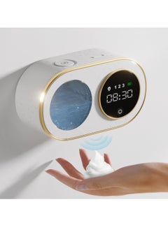 SYOSI Wall Mount Automatic Foaming Soap Dispenser with Digital LED Clock, 3000mAh Rechargeable, 12oz Capacity, IPX5 Waterproof, Smart Electric Hand Soap Dispenser for Bathroom & Kitchen, White  - Image 1