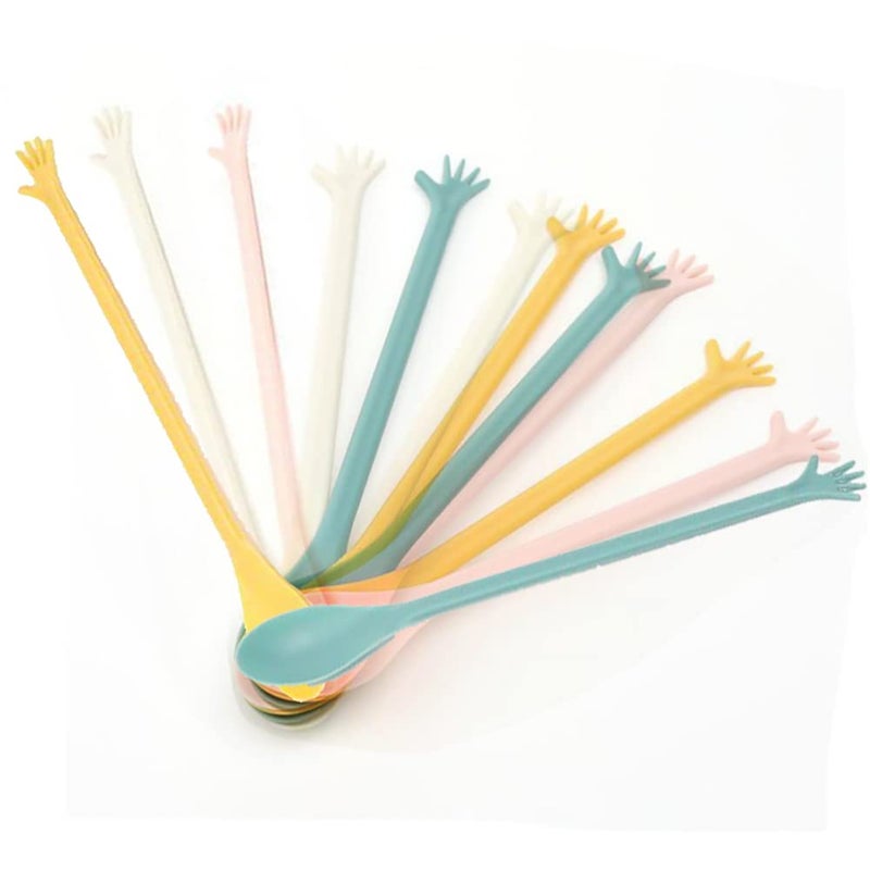 Foyara Hand-Shaped Tea Coffee Stirring Spoon 8 Inch Plastic Long Handle Mixing Spoons For Latte Machiatto Tall Iced Tea Cocktail Ice Cream Longdrink Spoons Set Of 12 - Image 1